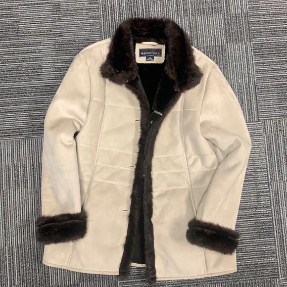 Regent park size medium winter jacket beige faux suede with brown faux fur - Picture 1 of 7